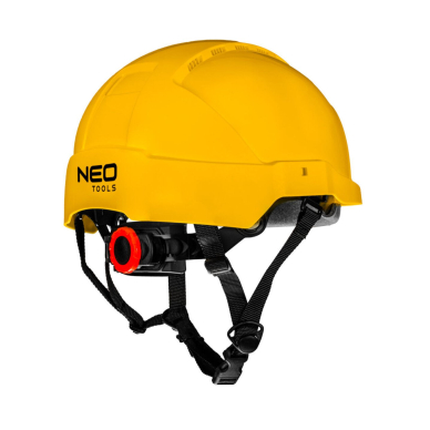 Pramoninis šalmas darbui aukštyje, geltonos spalvos 1 Pramoninis šalmas darbui aukštyje, geltonos spalvos 1