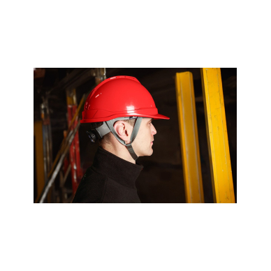 Pramoninis šalmas su dirželiu ant smakro, raudonas 2