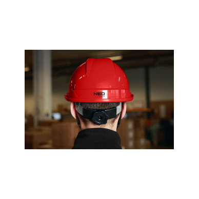 Pramoninis šalmas su dirželiu ant smakro, raudonas 3 Pramoninis šalmas su dirželiu ant smakro, raudonas 3