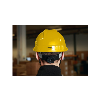 Pramoninis šalmas su smakro dirželiu, geltonas 3 Pramoninis šalmas su smakro dirželiu, geltonas 3