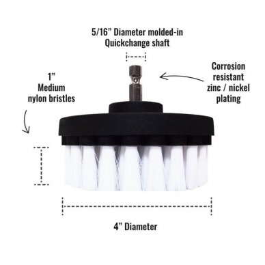 Profesionalus valymo šepetys Premium Drill Brush - ypač minkštas, baltas, 10 cm 1