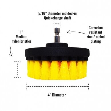 Profesionalus valymo šepetys Premium Drill Brush - vidutiniškai minkštas, geltonas, 10 cm 1