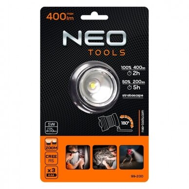 Prožektorius ant galvos Neo tools CREE R5, 400lm 3xAAA 3