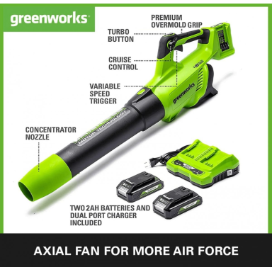 Akumuliatorinis lapų pūstuvas Greenworks gd24x2abk2x, 48V (2X24V)