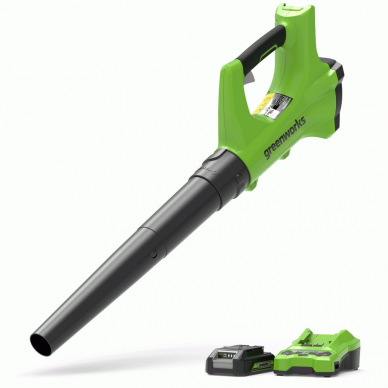 Akumuliatorinis lapų pūstuvas Greenworks G24ABK2, 24 V, 2,0 Ah Akumuliatorinis lapų pūstuvas Greenworks G24ABK2, 24 V, 2,0 Ah