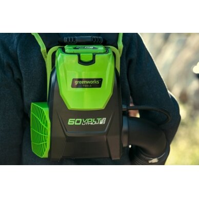 Akumuliatorinis lapų pūstuvas - kuprinė Greenworks GD60BPB, 60 V, (tik įrankis) 2 Akumuliatorinis lapų pūstuvas - kuprinė Greenworks GD60BPB, 60 V, (tik įrankis) 2