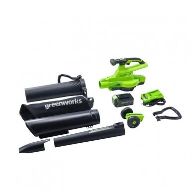 Akumuliatorinis lapų pūstuvas/siurblys Greenworks gd40bvII, 40V, (be akum. ir krov.) 1 Akumuliatorinis lapų pūstuvas/siurblys Greenworks gd40bvII, 40V, (be akum. ir krov.) 1