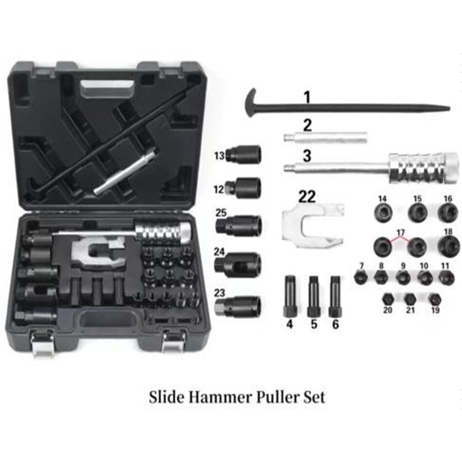 Purkštukų išėmėjų / iškalėjų rinkinys | su atbuliniu plaktuku | 25 vnt. (AE25H) 1 Purkštukų išėmėjų / iškalėjų rinkinys | su atbuliniu plaktuku | 25 vnt. (AE25H) 1