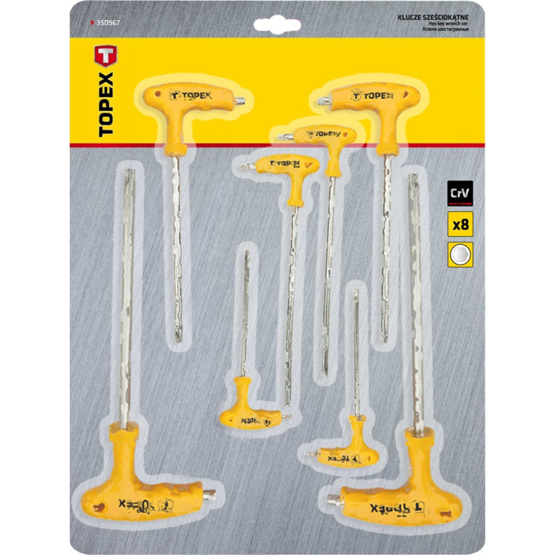 Raktai šešiakampiai, forma T, komplekte 8 vnt. 1 Raktai šešiakampiai, forma T, komplekte 8 vnt. 1