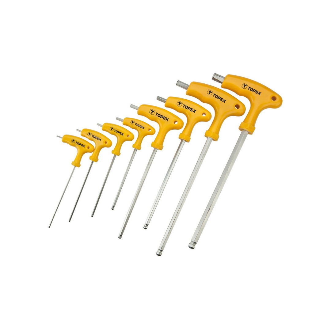 Raktai šešiakampiai, forma T, komplekte 8 vnt. Raktai šešiakampiai, forma T, komplekte 8 vnt.