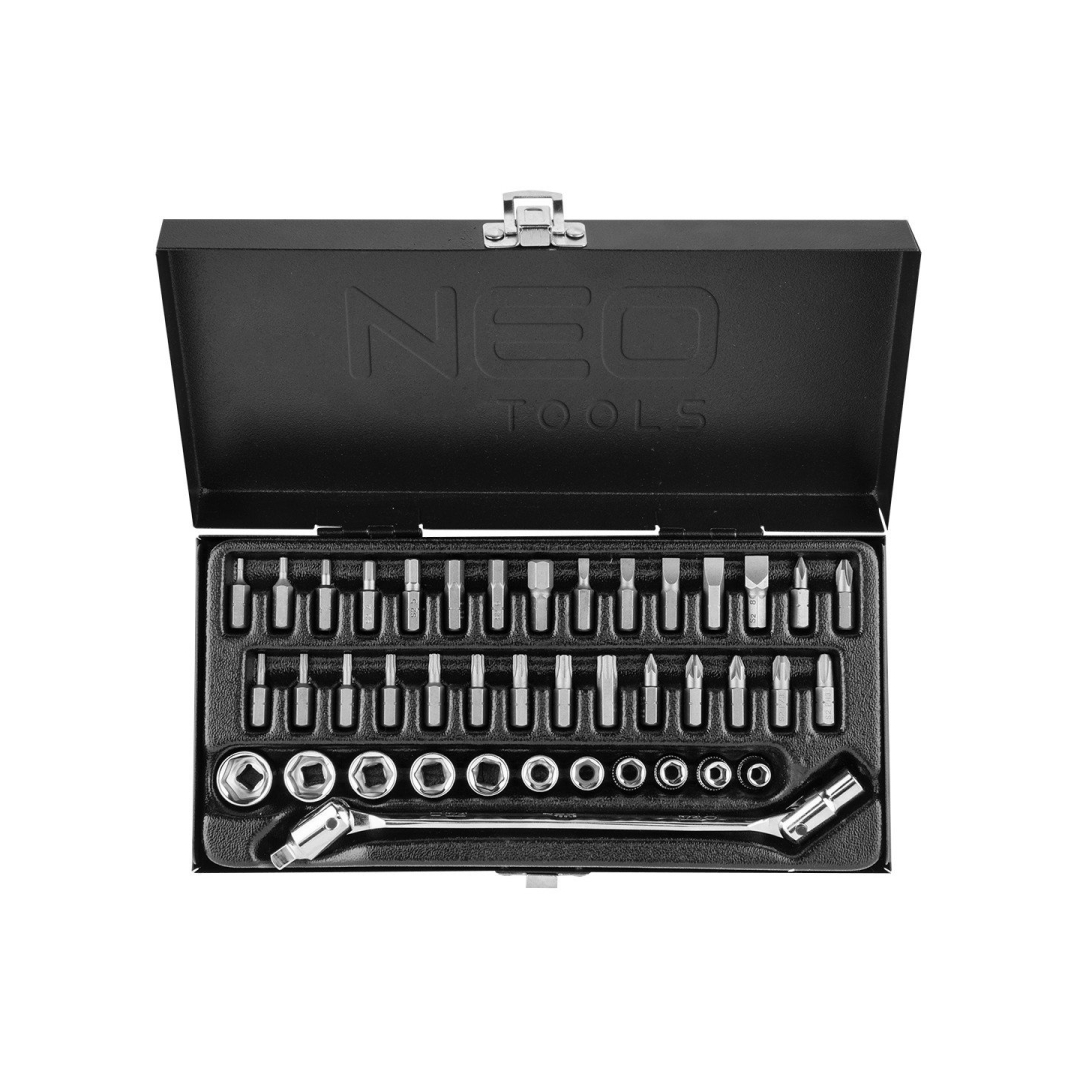 Raktas+galvutės ir antgaliai x41 vnt. 1/4"