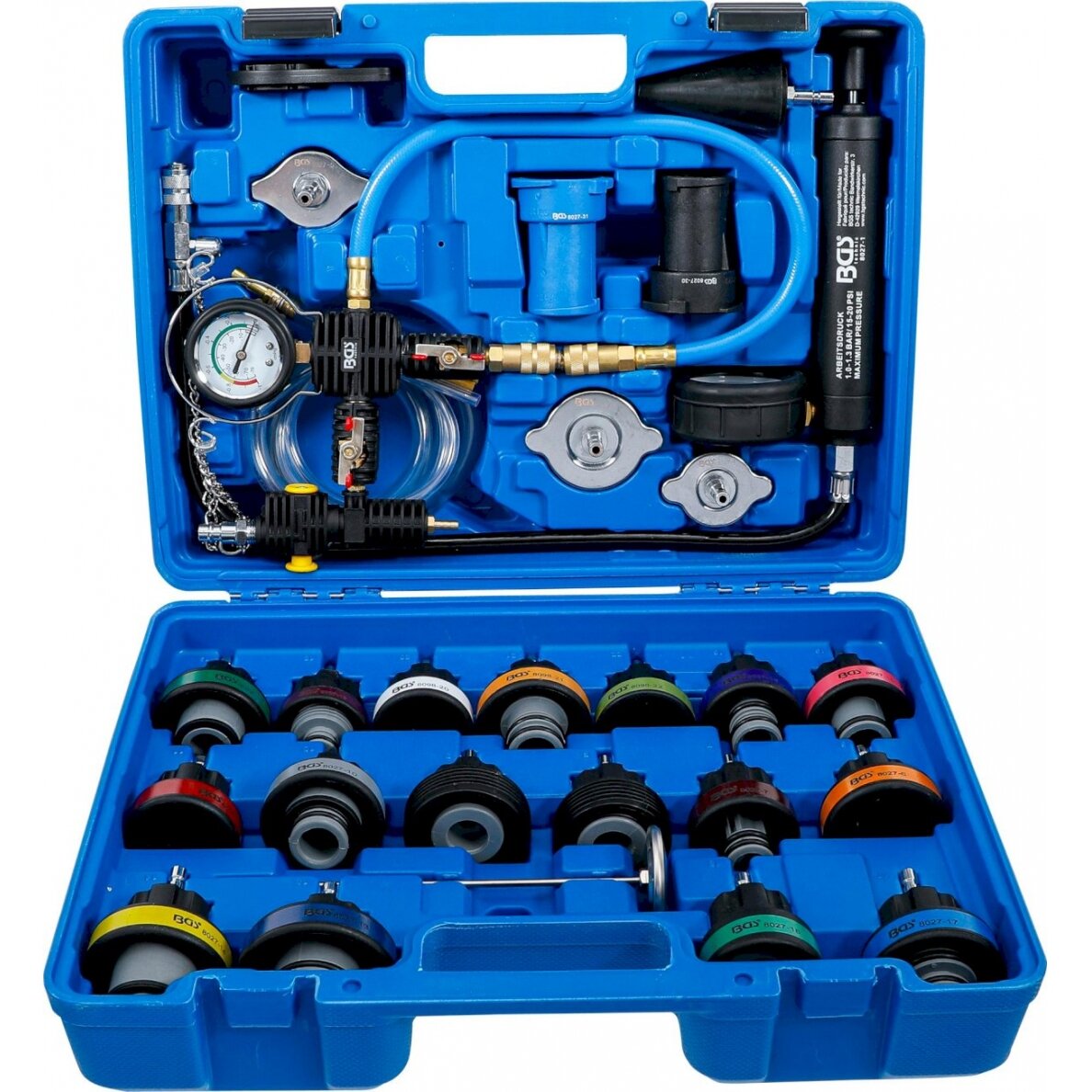 Radiatoriaus slėgio ir aušinimo sistemos testeris, su išpilstymo sistema | 28 vnt. (8098) 1