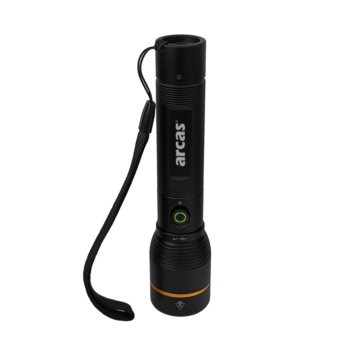 Rankinis žibintuvėlis 10W, įkraunamas USB-C, juodas, ARCAS Rankinis žibintuvėlis 10W, įkraunamas USB-C, juodas, ARCAS