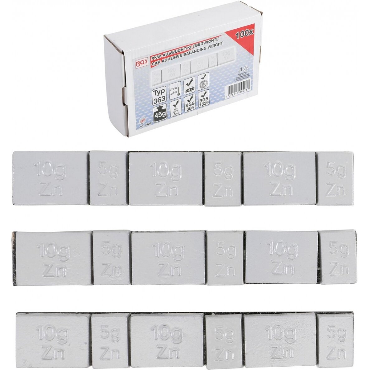 Ratų balansavimo svareliai | Medžiaga: cinkas | Tipas 363 | 45 g | 100 vnt. (9426) Ratų balansavimo svareliai | Medžiaga: cinkas | Tipas 363 | 45 g | 100 vnt. (9426)