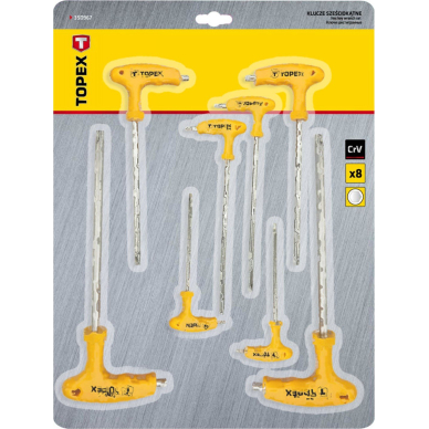 Raktai šešiakampiai, forma T, komplekte 8 vnt. 1 Raktai šešiakampiai, forma T, komplekte 8 vnt. 1