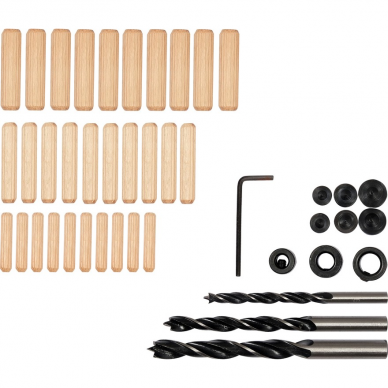 Mediniai kaiščiai / grąžtai, centro žymekliai, ribotuvai Vorel 24080, 6/8/10 mm, 43 vnt. Mediniai kaiščiai / grąžtai, centro žymekliai, ribotuvai Vorel 24080, 6/8/10 mm, 43 vnt.