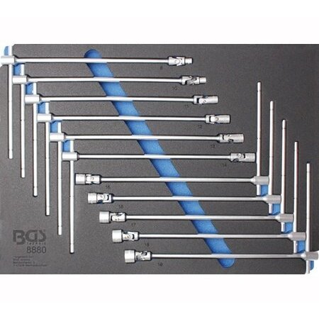 Rankenų rinkinys šarn. galvutėmis 8-19 mm, 12vnt. su padėklu į spintelę (8880-2)