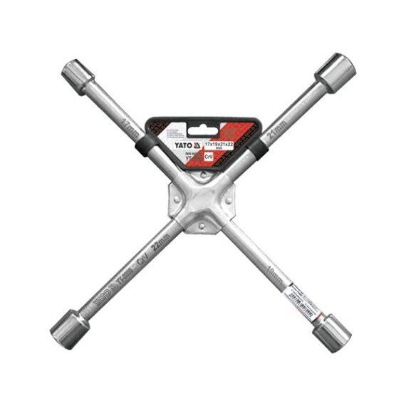 Raktas ratams Cr-V, sustiprintas "kryžius" 17x19x21x22 mm "Yato" (YT-0800)