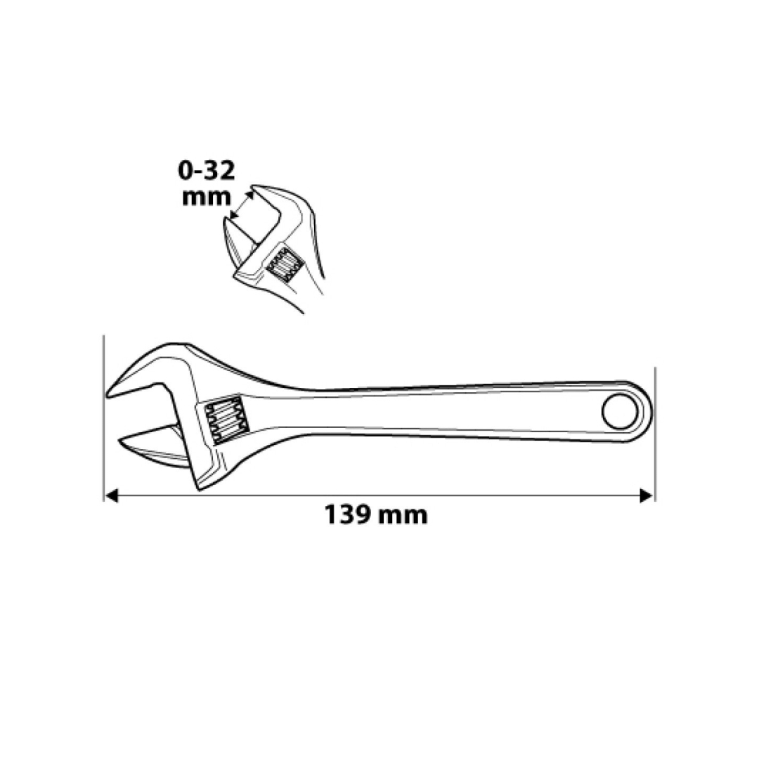 Reguliuojama raktas trumpas 139 mm, diapazonas 0-32 mm 7 Reguliuojama raktas trumpas 139 mm, diapazonas 0-32 mm 7