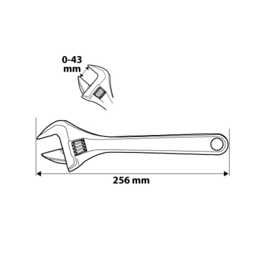 Reguliuojama raktas 256 mm, diapazonas 0-43 mm 7 Reguliuojama raktas 256 mm, diapazonas 0-43 mm 7