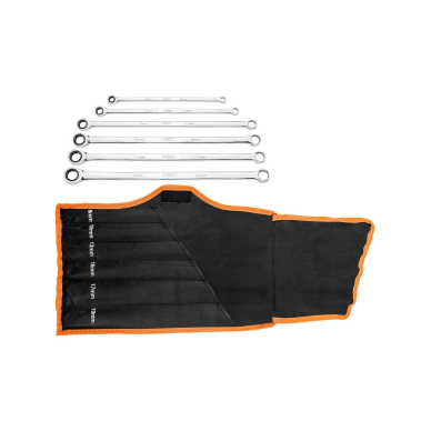 Reketiniai žiediniai veržliarakčiai, ilgi, 6 dalių rinkinys, 8-19 mm, minkštas dėklas 7