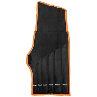 Reketiniai žiediniai veržliarakčiai, ilgi, 6 dalių rinkinys, 8-19 mm, minkštas dėklas 8 Reketiniai žiediniai veržliarakčiai, ilgi, 6 dalių rinkinys, 8-19 mm, minkštas dėklas 8