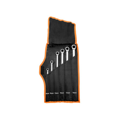 Reketiniai žiediniai veržliarakčiai, ilgi, 6 dalių rinkinys, 8-19 mm, minkštas dėklas Reketiniai žiediniai veržliarakčiai, ilgi, 6 dalių rinkinys, 8-19 mm, minkštas dėklas