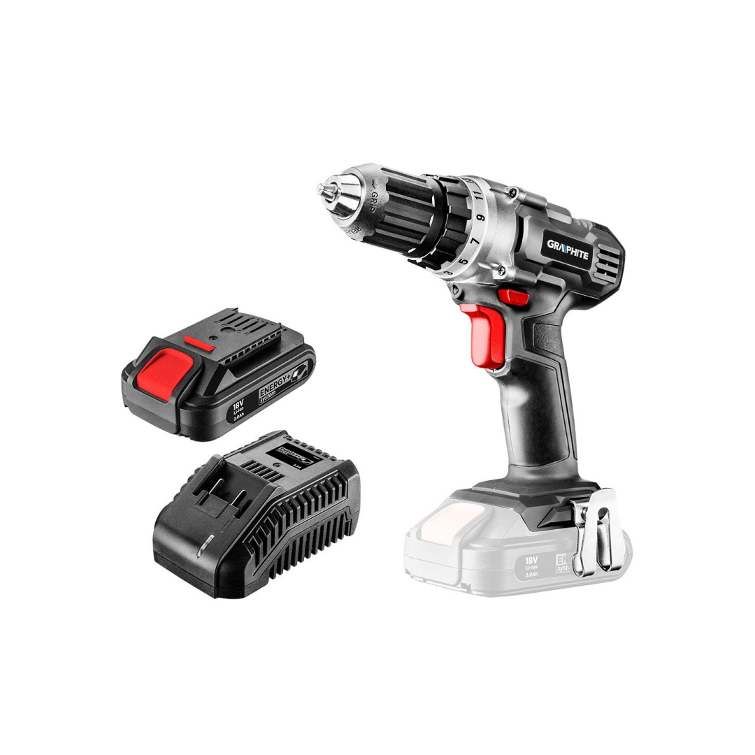 Rinkinys: Akumuliatorinis gręžtuvas-suktuvas 18V  Graphite su priedais