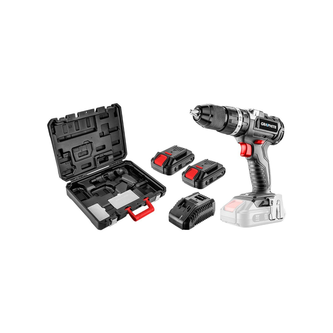 Rinkinys: Akumuliatorinis suktuvas,smūginis 18V 2-13mm Graphite su priedais Rinkinys: Akumuliatorinis suktuvas,smūginis 18V 2-13mm Graphite su priedais