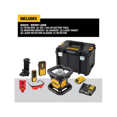 Rotacinis lazerinis nivelyras raudonas lazeris (komplekte 2AH baterija) DCE079D1R-QW DeWALT 4