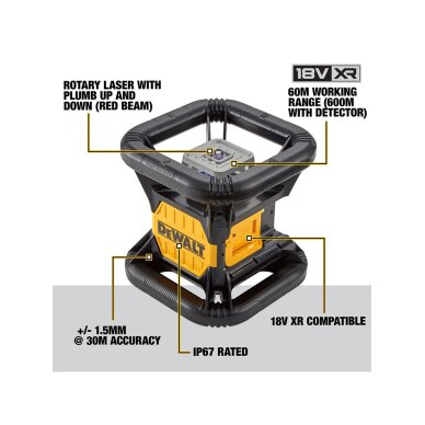 Rotacinis lazerinis nivelyras raudonas lazeris (komplekte 2AH baterija) DCE079D1R-QW DeWALT