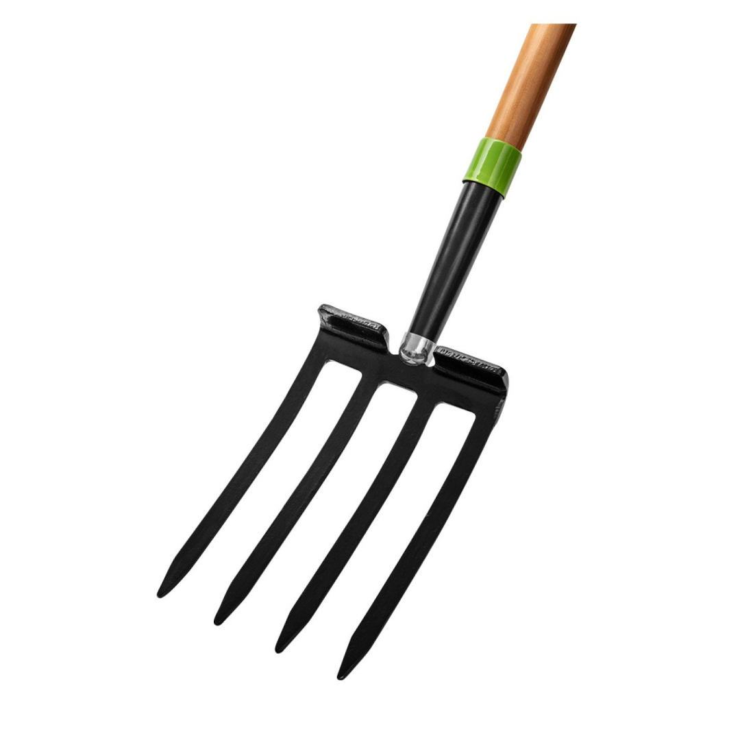 Šakės, 4 dantys, medinis kotas, plastikinė rankena 5