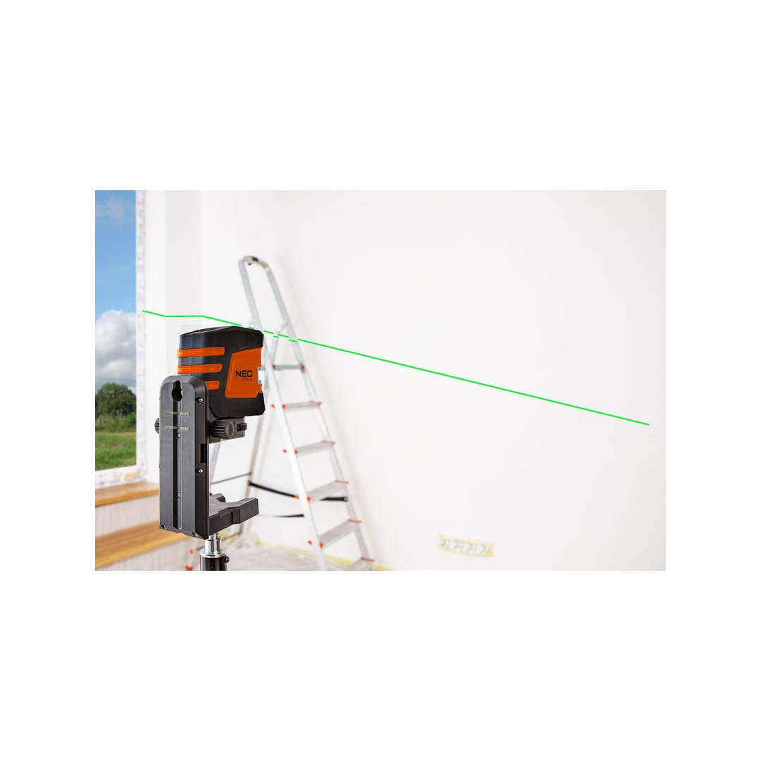 Savaime išsilyginantis kryžminis lazerinis nivelyras NEO 75-107, 20 m, žalias, su maišeliu ir mag. laikikliu 1