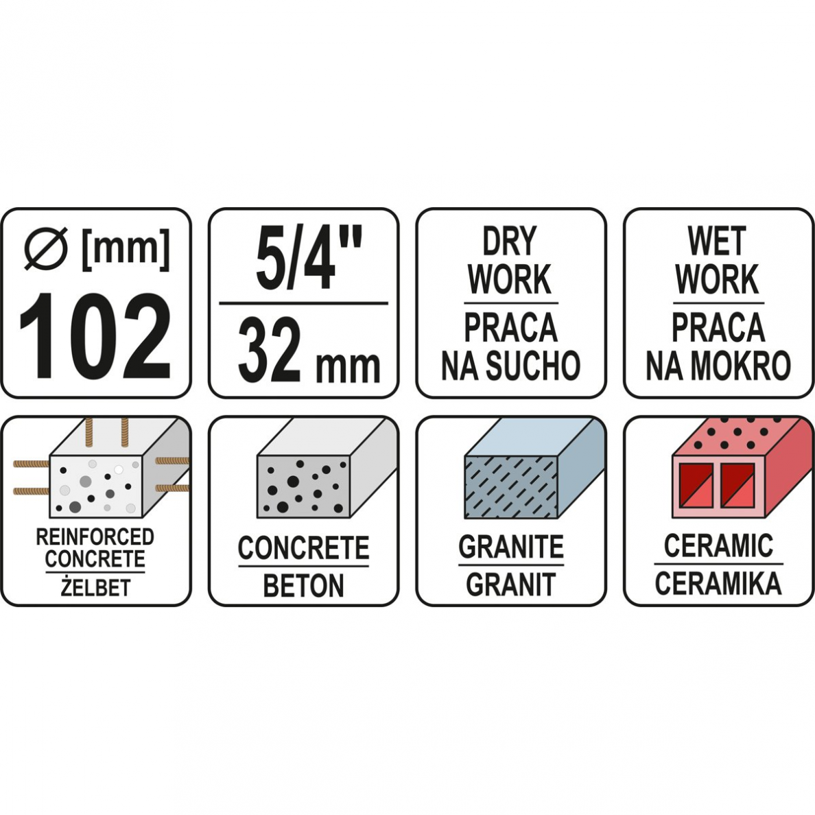 Sauso / šlapio gręžimo karūna Yato, 1/4", 430 / 102 mm 3 Sauso / šlapio gręžimo karūna Yato, 1/4", 430 / 102 mm 3