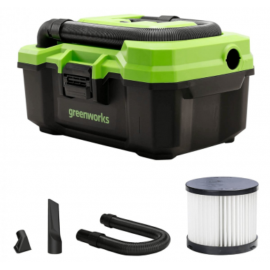 Akumuliatorinis dulkių siurblys sausam / šlapiam valymui Greenworks G24WDVK4, 24 V, 4,0 Ah Akumuliatorinis dulkių siurblys sausam / šlapiam valymui Greenworks G24WDVK4, 24 V, 4,0 Ah