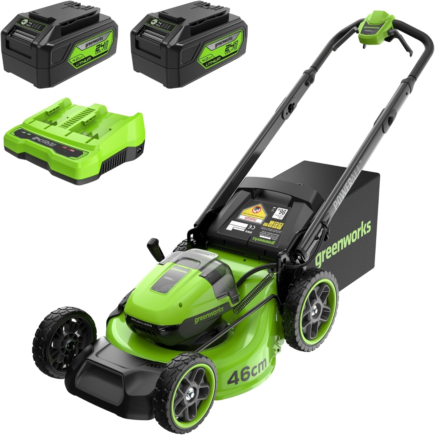 GreenWorks G24X2LM36KII4X 3-in-1 36cm 48V Push Cordless Lawn Mower With 2 X 4ah 24v Batteries 4a Twin Charger - Foto 3