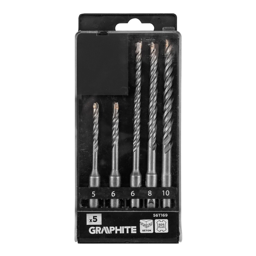 SDS plius betono gręžimo Antgaliukų rinkinys su dviguba spiralė 5, 6 x 110 mm, 6, 8, 10 x 160 mm, 5 vnt. Rinkinys 1