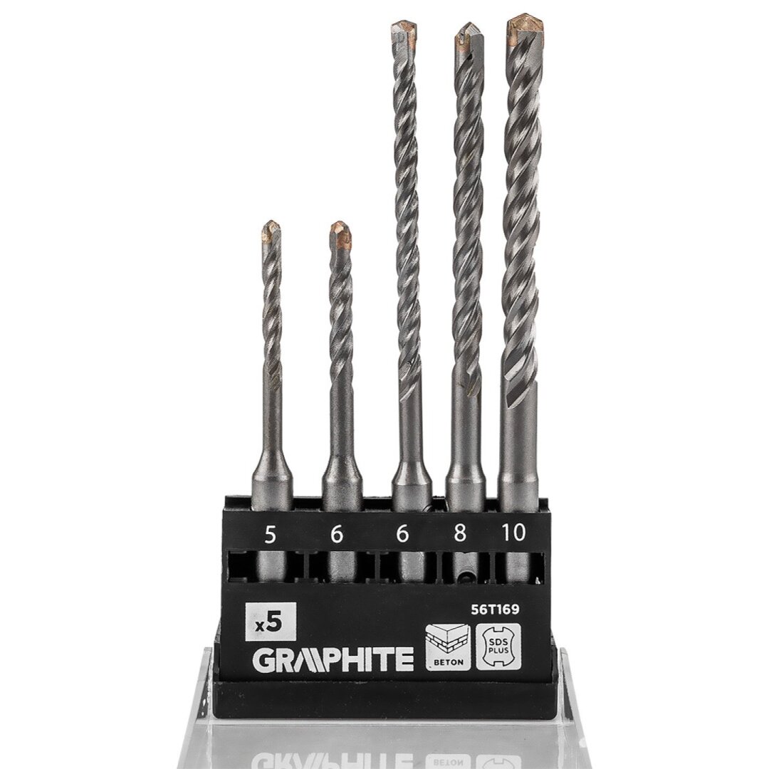 SDS plius betono gręžimo Antgaliukų rinkinys su dviguba spiralė 5, 6 x 110 mm, 6, 8, 10 x 160 mm, 5 vnt. Rinkinys 2 SDS plius betono gręžimo Antgaliukų rinkinys su dviguba spiralė 5, 6 x 110 mm, 6, 8, 10 x 160 mm, 5 vnt. Rinkinys 2