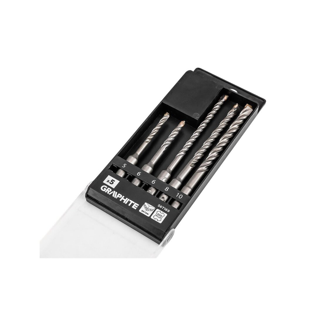 SDS plius betono gręžimo Antgaliukų rinkinys su dviguba spiralė 5, 6 x 110 mm, 6, 8, 10 x 160 mm, 5 vnt. Rinkinys 3 SDS plius betono gręžimo Antgaliukų rinkinys su dviguba spiralė 5, 6 x 110 mm, 6, 8, 10 x 160 mm, 5 vnt. Rinkinys 3