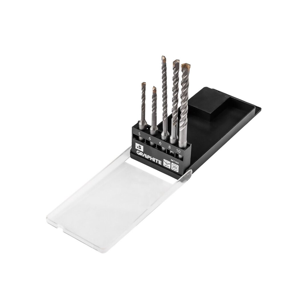 SDS plius betono gręžimo Antgaliukų rinkinys su dviguba spiralė 5, 6 x 110 mm, 6, 8, 10 x 160 mm, 5 vnt. Rinkinys