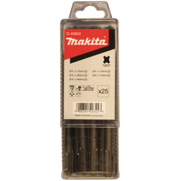 Grąžtų komplektas Makita D-40602, SDS-PLUS (5x110mm x5; 6x110mm x5; 6x160mm x5; 8x110mm x5; 8x160mm x5) Grąžtų komplektas Makita D-40602, SDS-PLUS (5x110mm x5; 6x110mm x5; 6x160mm x5; 8x110mm x5; 8x160mm x5)