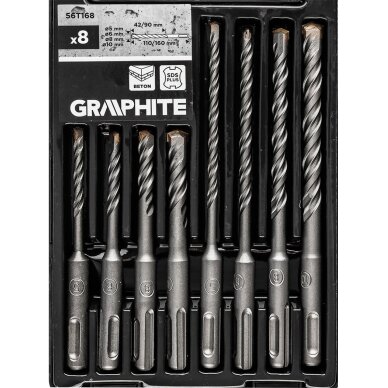 SDS plius betono grąžto Antgaliukų rinkinys su dviguba spiralė 5, 6, 8, 10 x 110 mm, 5, 6, 8, 10 x 160 mm 3