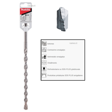 SDS-PLUS grąžtas Makita B-47690, 12x260mm SDS-PLUS grąžtas Makita B-47690, 12x260mm