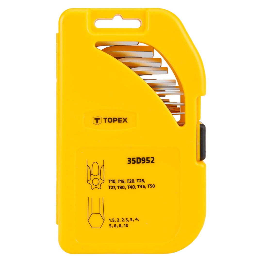 Šešiabriaunių ir šešiabriaunių raktų rinkinys, CrV, 18 vnt., trumpas, HEX: 1,5, 2, 2,5, 3, 4, 5, 6, 8, 10; torx: T10, T15, T20, T25, T27, T30, T40, T45, T50; TORX: T10, T15, T20, T25, T27, T30, T40, T45, T50. 5