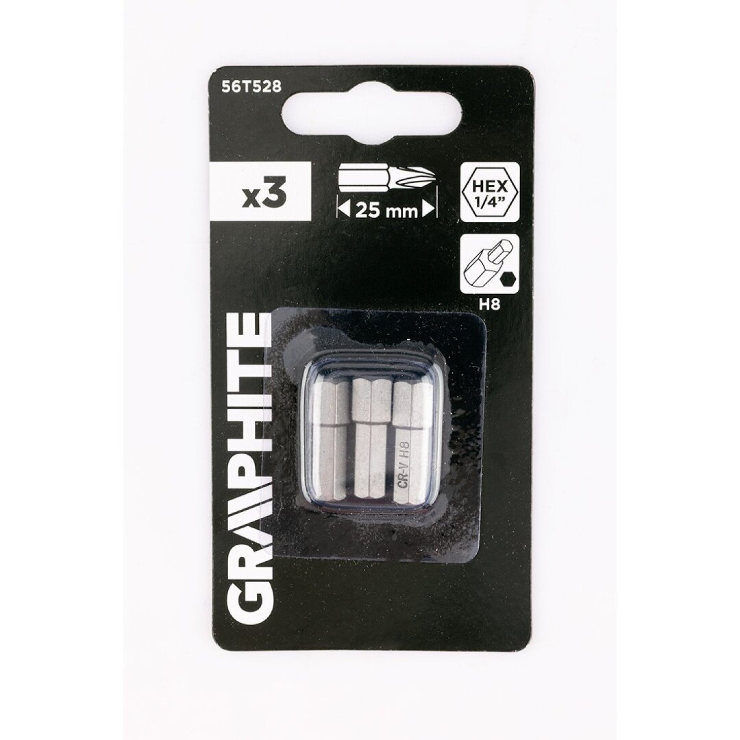 Šešiakampiai antgaliukai - bitai H8 x 25 mm, 3 vnt 1