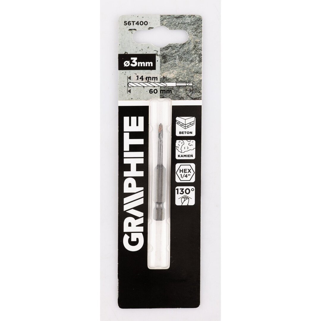 Šešiakampis Betono grąžtas 3 mm 1 Šešiakampis Betono grąžtas 3 mm 1