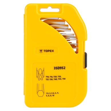 Šešiabriaunių ir šešiabriaunių raktų rinkinys, CrV, 18 vnt., trumpas, HEX: 1,5, 2, 2,5, 3, 4, 5, 6, 8, 10; torx: T10, T15, T20, T25, T27, T30, T40, T45, T50; TORX: T10, T15, T20, T25, T27, T30, T40, T45, T50. 5 Šešiabriaunių ir šešiabriaunių raktų rinkinys, CrV, 18 vnt., trumpas, HEX: 1,5, 2, 2,5, 3, 4, 5, 6, 8, 10; torx: T10, T15, T20, T25, T27, T30, T40, T45, T50; TORX: T10, T15, T20, T25, T27, T30, T40, T45, T50. 5