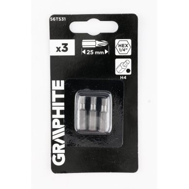 Šešiakampiai antgaliukai - bitai H4 x 25 mm, 3 vnt 1 Šešiakampiai antgaliukai - bitai H4 x 25 mm, 3 vnt 1