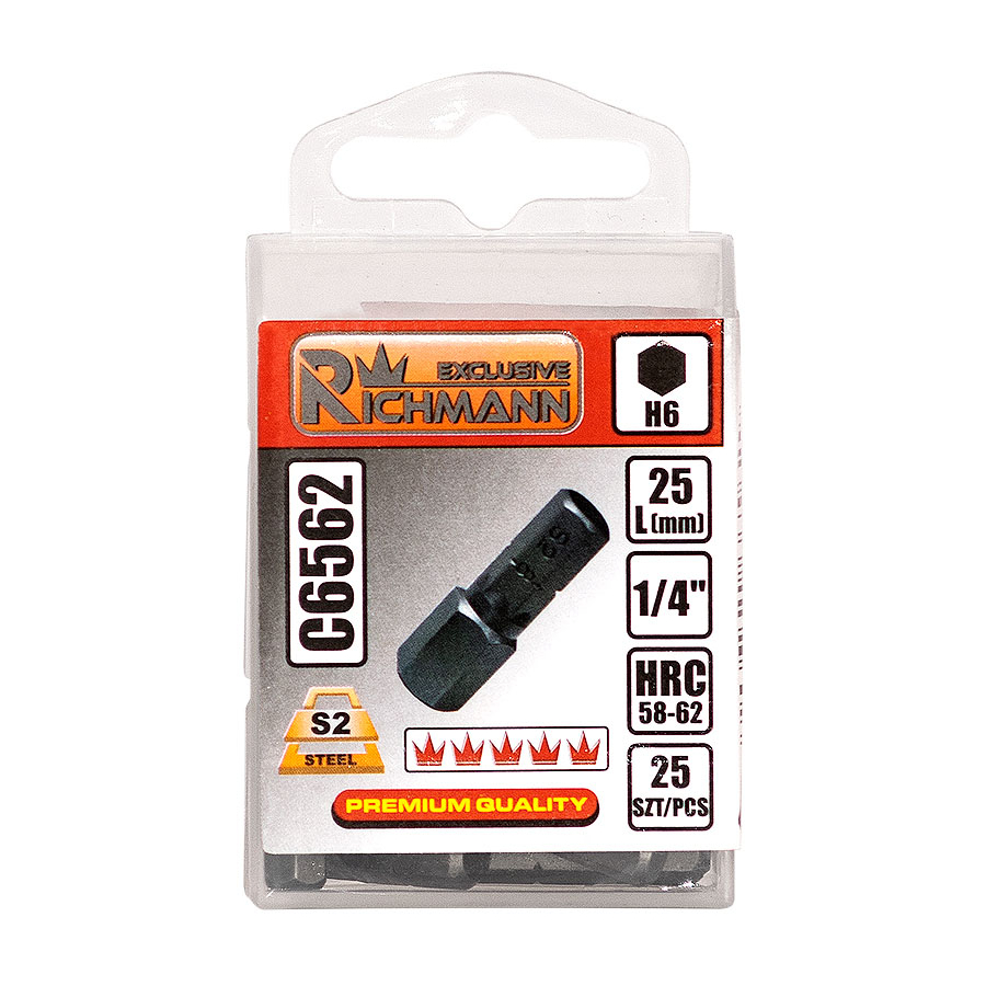 Šešiak. vidinis antgalis 1/4", 6x25 mm Šešiak. vidinis antgalis 1/4", 6x25 mm