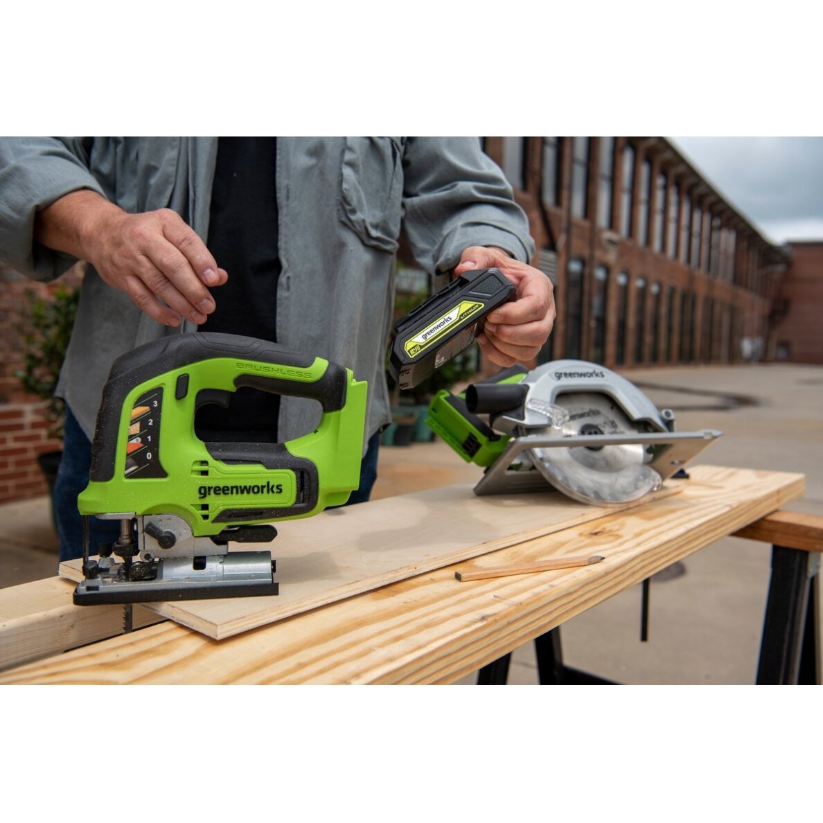 Akumuliatorinis siaurapjūklis Greenworks GD24JS, 24 V, (tik įrankis) 1 Akumuliatorinis siaurapjūklis Greenworks GD24JS, 24 V, (tik įrankis) 1